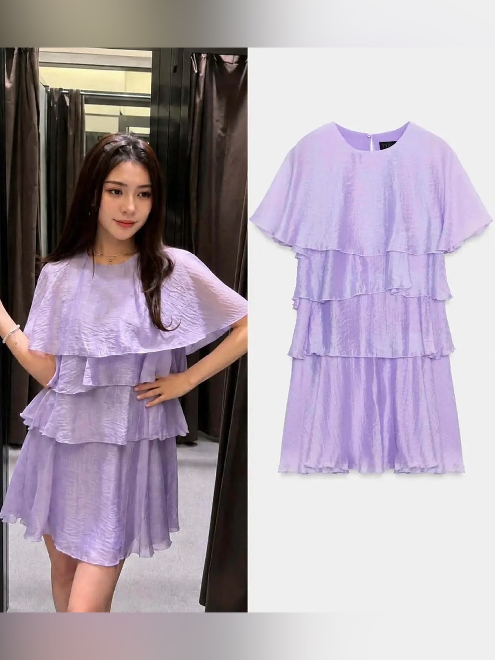 Zara Women’s Lilac Purple Tiered Ruffled Mini Dress - Size Large